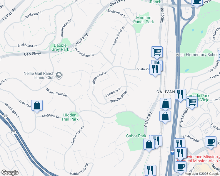 map of restaurants, bars, coffee shops, grocery stores, and more near 25672 Raintree Road in Laguna Hills