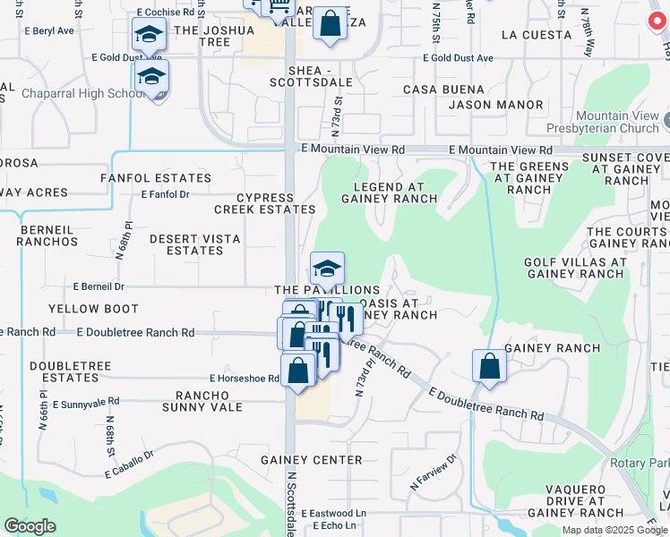 map of restaurants, bars, coffee shops, grocery stores, and more near 7272 East Gainey Ranch Road in Scottsdale