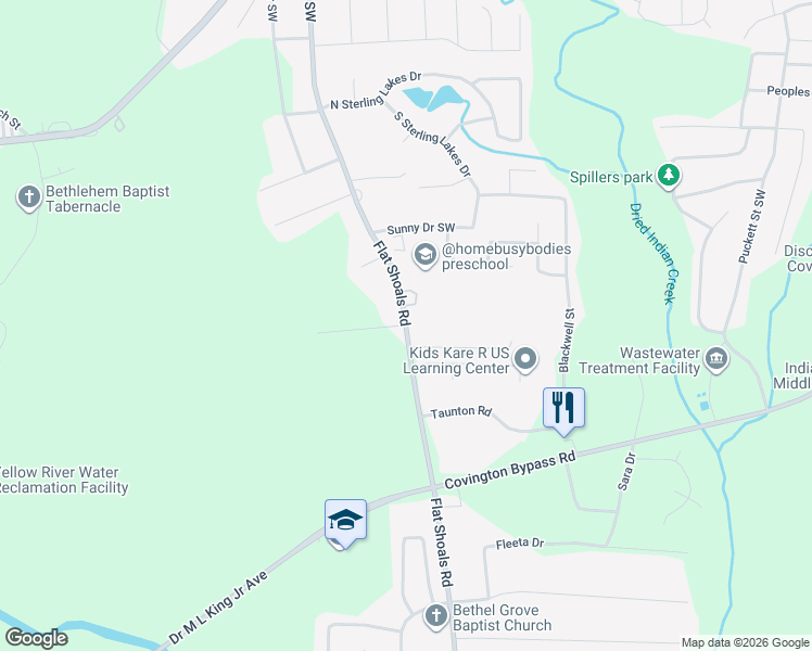 map of restaurants, bars, coffee shops, grocery stores, and more near 10362 Flat Shoals Road in Covington