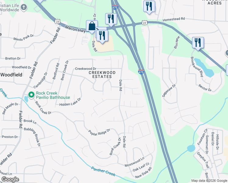map of restaurants, bars, coffee shops, grocery stores, and more near 6756 Branchview Court in Rex