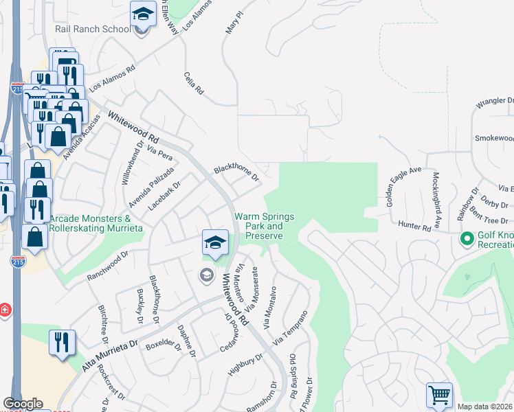 map of restaurants, bars, coffee shops, grocery stores, and more near 39221 Corte Tesoro in Murrieta