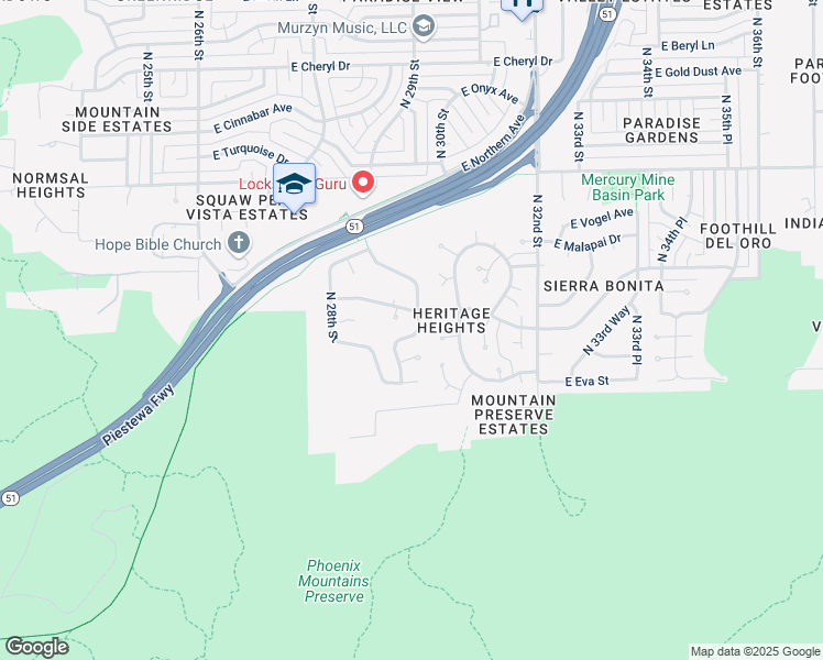 map of restaurants, bars, coffee shops, grocery stores, and more near 9042 North 29th Street in Phoenix