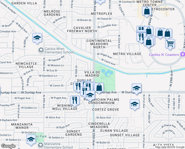 map of restaurants, bars, coffee shops, grocery stores, and more near in Phoenix