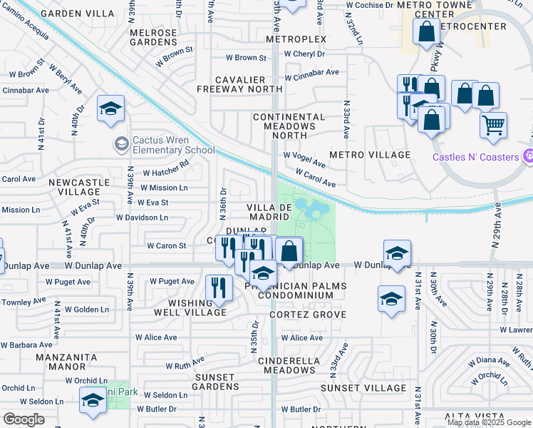 map of restaurants, bars, coffee shops, grocery stores, and more near in Phoenix