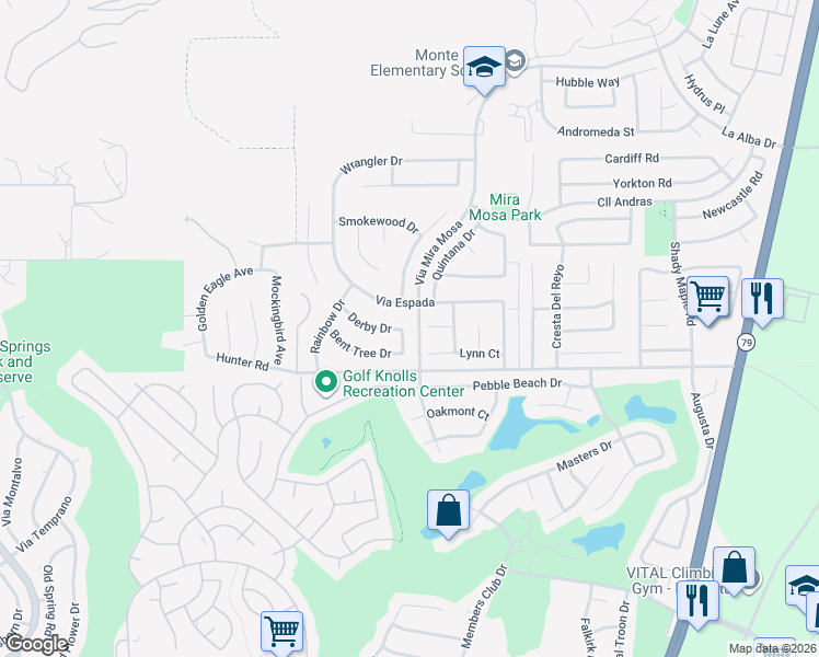 map of restaurants, bars, coffee shops, grocery stores, and more near 29229 Derby Drive in Murrieta