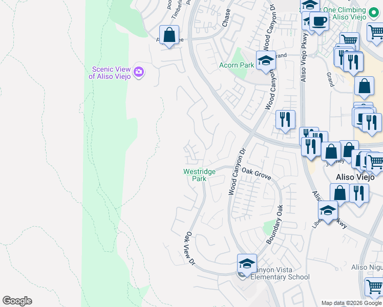 map of restaurants, bars, coffee shops, grocery stores, and more near 32 Vellisimo Drive in Aliso Viejo