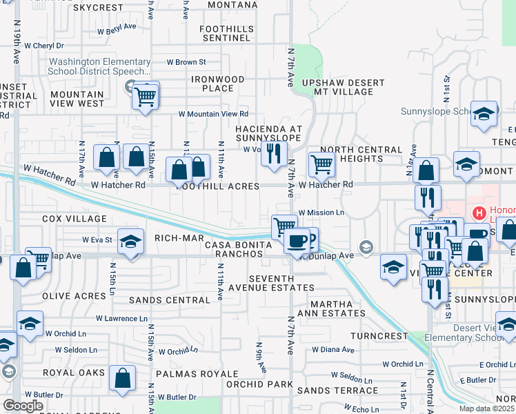 map of restaurants, bars, coffee shops, grocery stores, and more near 9216 North 9th Avenue in Phoenix