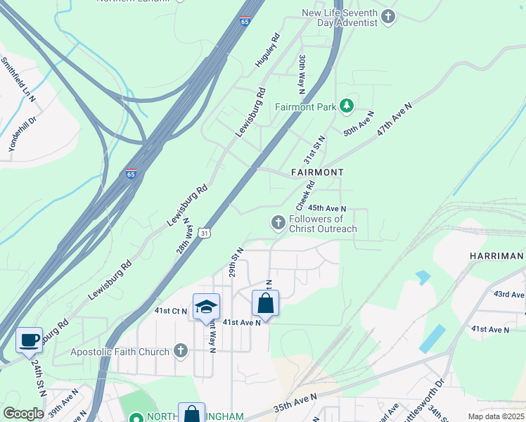 map of restaurants, bars, coffee shops, grocery stores, and more near 2945 45th Avenue North in Birmingham
