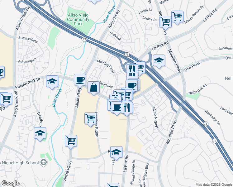map of restaurants, bars, coffee shops, grocery stores, and more near 70 Coventry Lane in Aliso Viejo