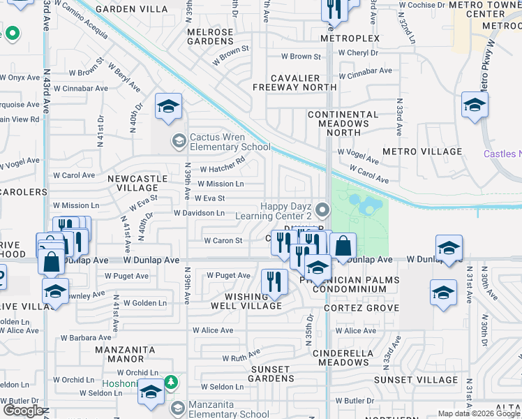 map of restaurants, bars, coffee shops, grocery stores, and more near 9210 North 37th Avenue in Phoenix