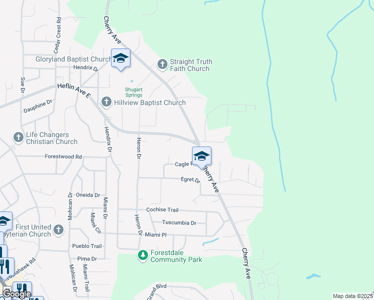 map of restaurants, bars, coffee shops, grocery stores, and more near 955 Heflin Avenue East in Birmingham