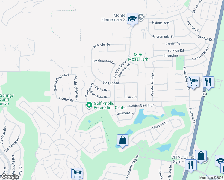 map of restaurants, bars, coffee shops, grocery stores, and more near 29229 Derby Drive in Murrieta