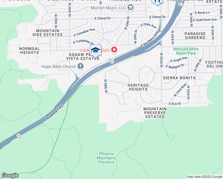 map of restaurants, bars, coffee shops, grocery stores, and more near 2819 East Calaveros Drive in Phoenix