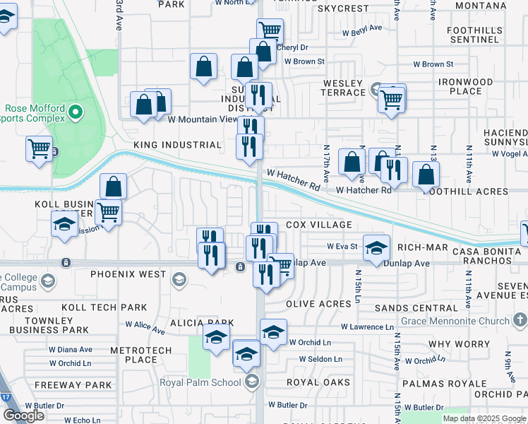 map of restaurants, bars, coffee shops, grocery stores, and more near 9202 North 19th Avenue in Phoenix