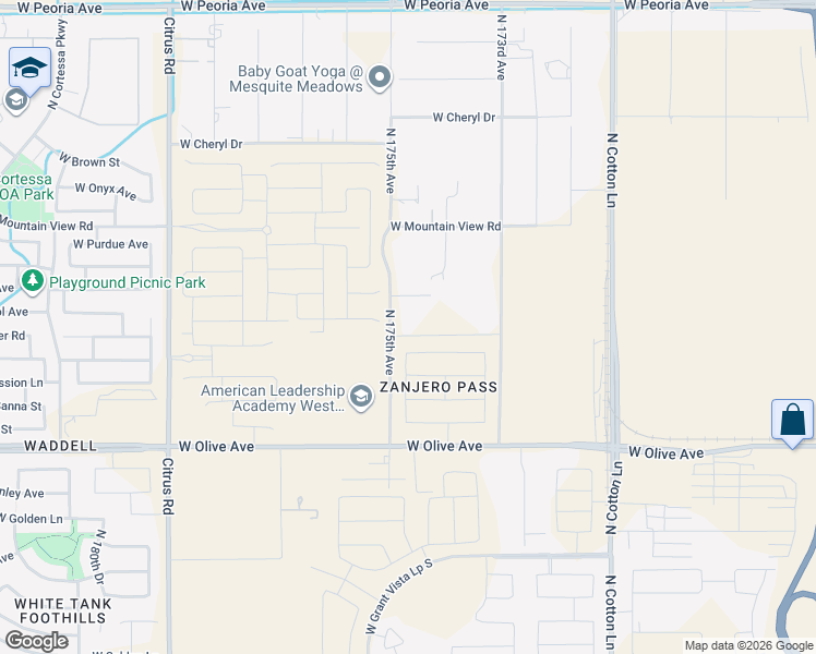 map of restaurants, bars, coffee shops, grocery stores, and more near 9407 North 175th Avenue in Waddell