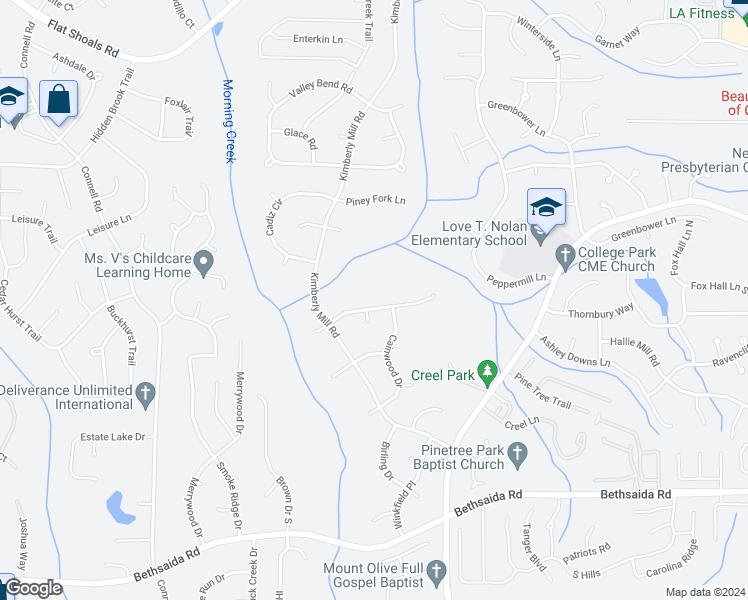 map of restaurants, bars, coffee shops, grocery stores, and more near 3005 Forestside Lane in Atlanta