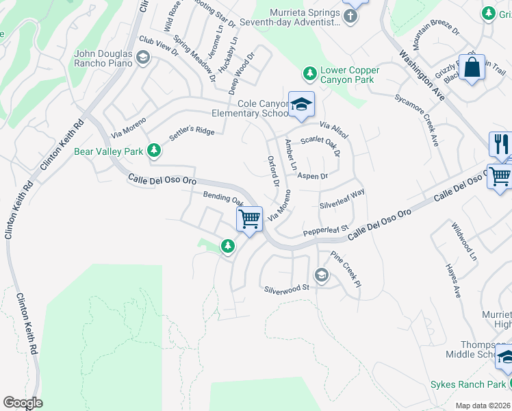 map of restaurants, bars, coffee shops, grocery stores, and more near Calle Del Oso Oro in Murrieta