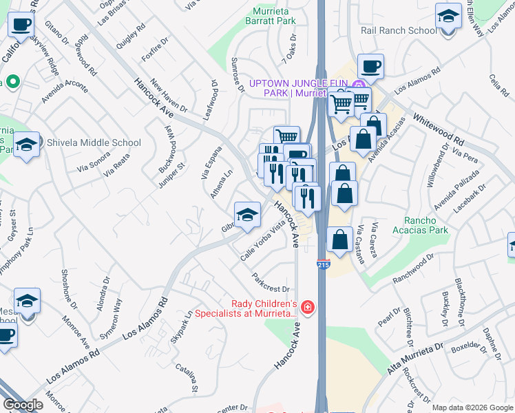 map of restaurants, bars, coffee shops, grocery stores, and more near in Murrieta
