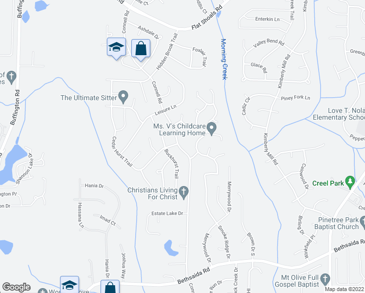 map of restaurants, bars, coffee shops, grocery stores, and more near 6550 Connell Road in College Park