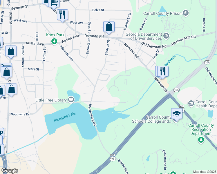 map of restaurants, bars, coffee shops, grocery stores, and more near in Carrollton