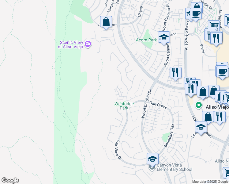 map of restaurants, bars, coffee shops, grocery stores, and more near 95 Vellisimo Drive in Aliso Viejo