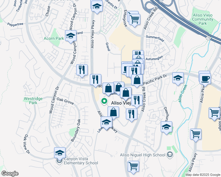 map of restaurants, bars, coffee shops, grocery stores, and more near 3 Journey in Aliso Viejo