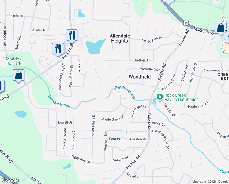 map of restaurants, bars, coffee shops, grocery stores, and more near 6755 Silver Maple Drive in Rex