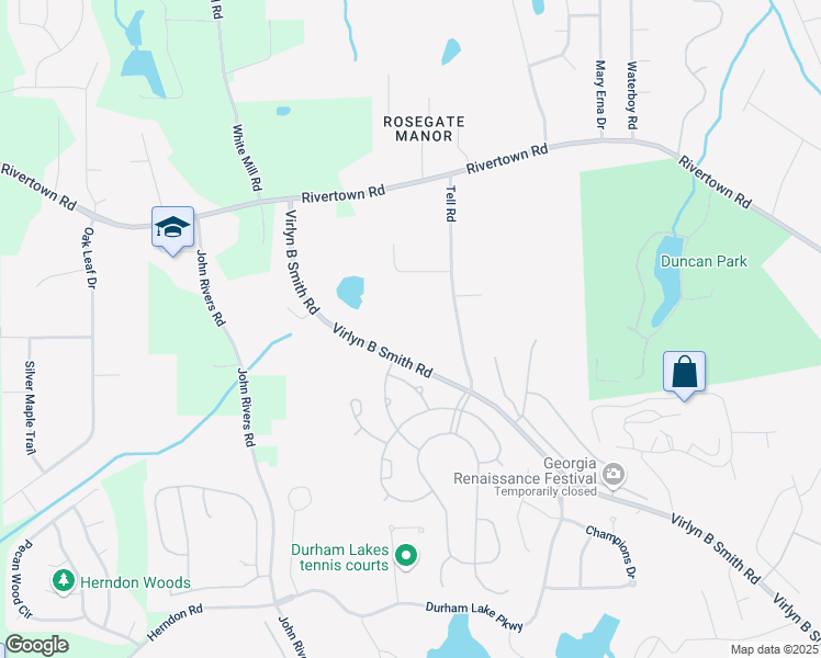 map of restaurants, bars, coffee shops, grocery stores, and more near 6850 Virlyn B Smith Rd in Fairburn