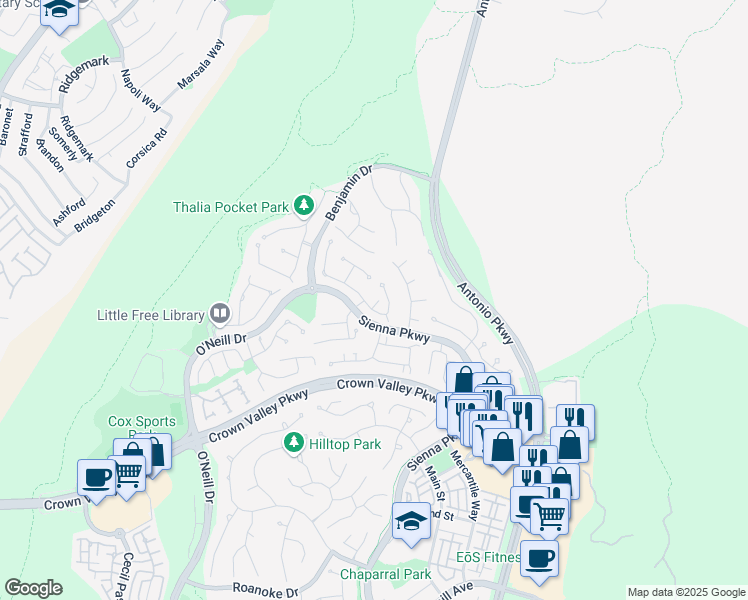 map of restaurants, bars, coffee shops, grocery stores, and more near 54 Laurelhurst Drive in Ladera Ranch