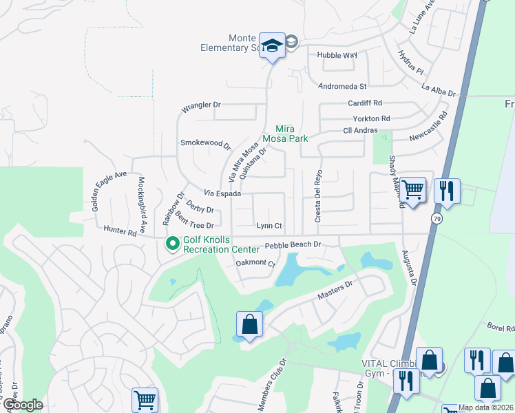 map of restaurants, bars, coffee shops, grocery stores, and more near 37876 Via Carmelia in Murrieta