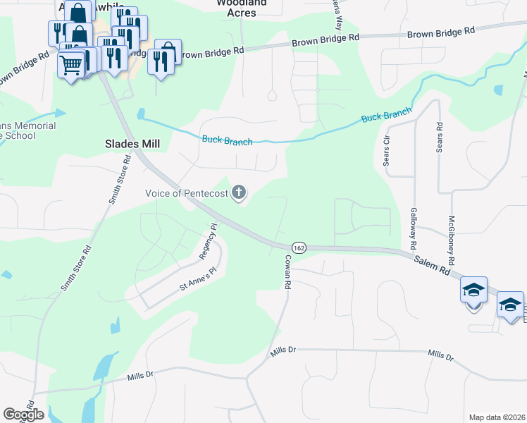 map of restaurants, bars, coffee shops, grocery stores, and more near 4706 Salem Road in Covington