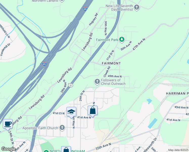 map of restaurants, bars, coffee shops, grocery stores, and more near 2945 45th Avenue North in Birmingham