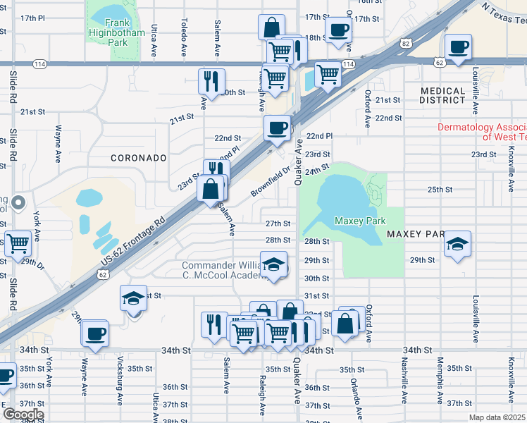 map of restaurants, bars, coffee shops, grocery stores, and more near 4419 26th Street in Lubbock