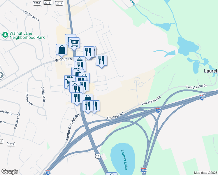 map of restaurants, bars, coffee shops, grocery stores, and more near Stephens Farm Lane in North Augusta