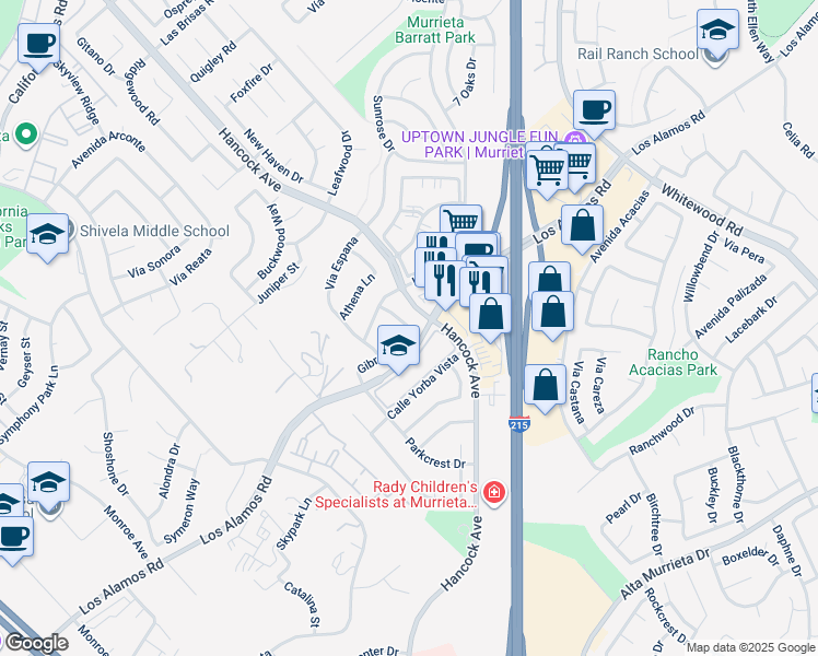 map of restaurants, bars, coffee shops, grocery stores, and more near 39990 Gibraltar Drive in Murrieta