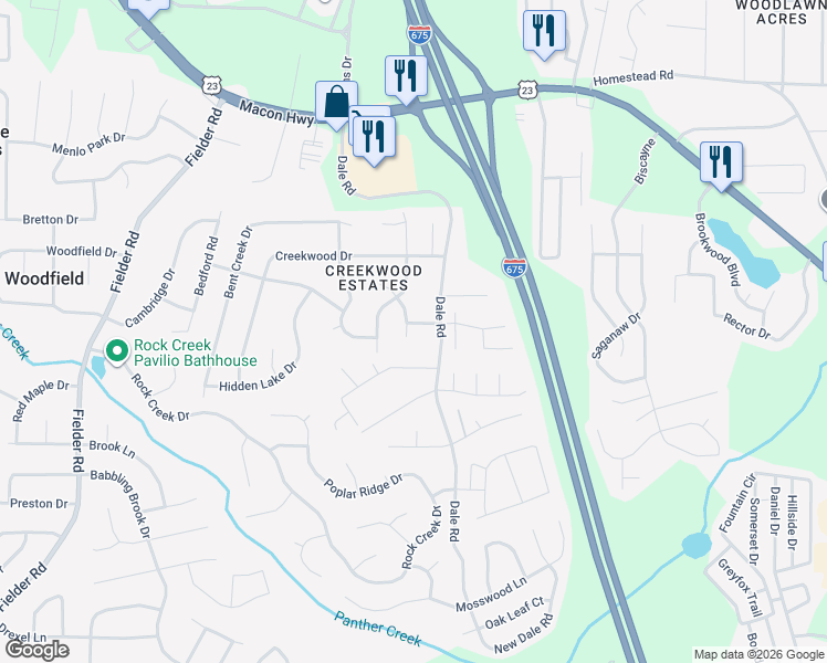 map of restaurants, bars, coffee shops, grocery stores, and more near 6756 Branchview Court in Rex