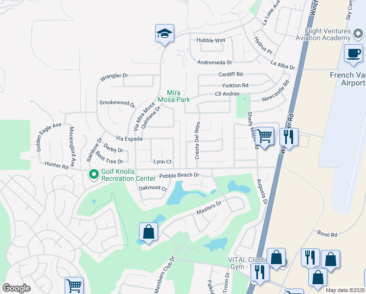 map of restaurants, bars, coffee shops, grocery stores, and more near 37887 Spyglass Circle in Murrieta