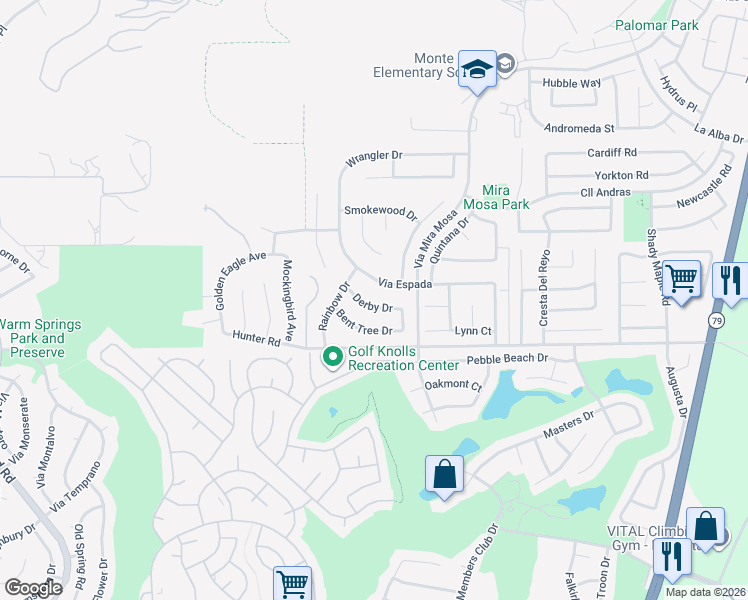 map of restaurants, bars, coffee shops, grocery stores, and more near 29138 Derby Drive in Murrieta