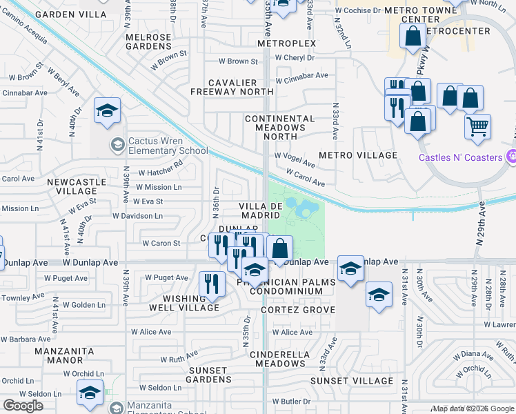 map of restaurants, bars, coffee shops, grocery stores, and more near in Phoenix