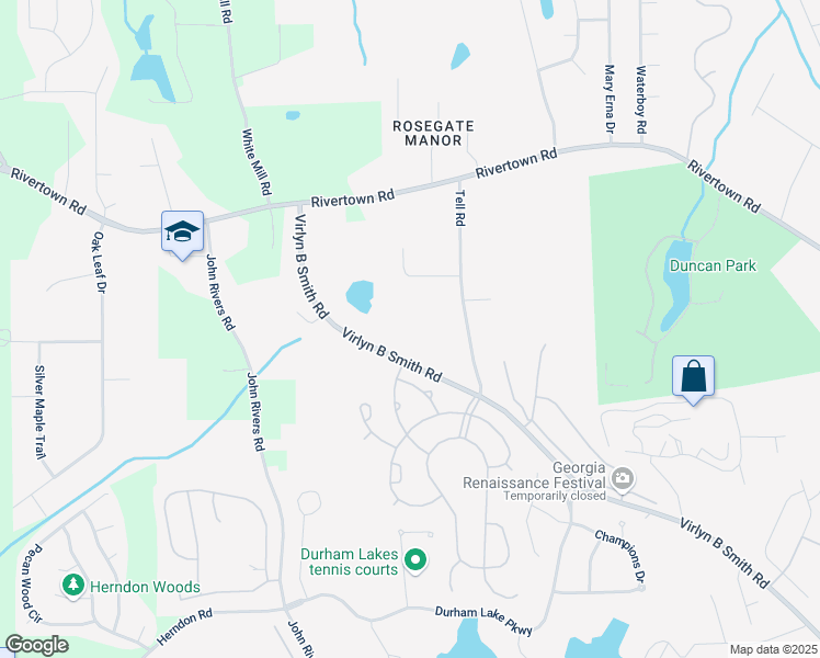 map of restaurants, bars, coffee shops, grocery stores, and more near 6850 Virlyn B Smith Road in Fairburn