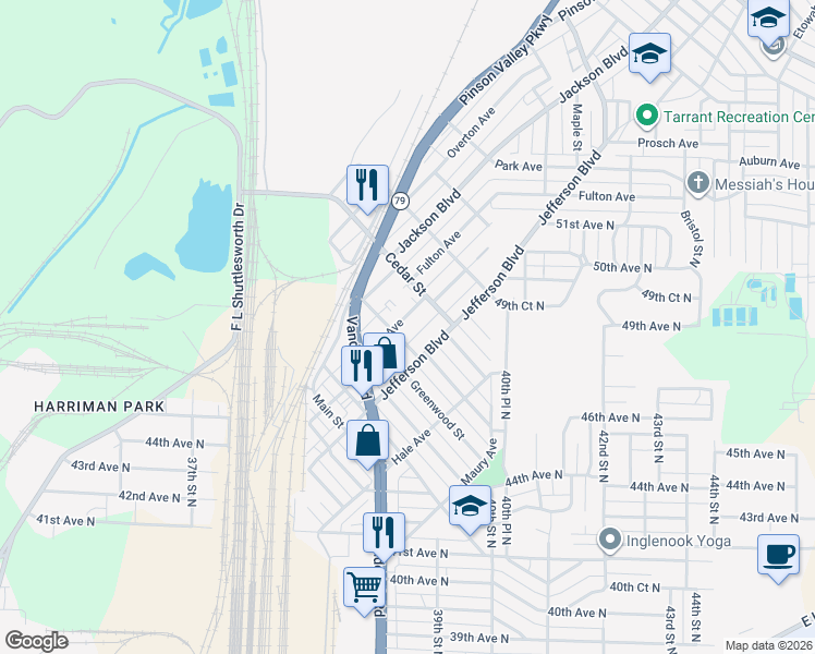 map of restaurants, bars, coffee shops, grocery stores, and more near 539 Bell Avenue in Birmingham