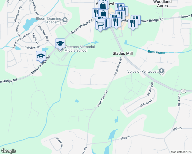 map of restaurants, bars, coffee shops, grocery stores, and more near 50 Heritage Way in Covington