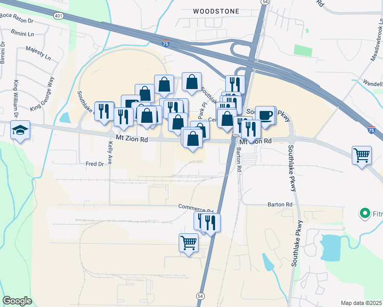 map of restaurants, bars, coffee shops, grocery stores, and more near 1351 Mount Zion Road in Morrow