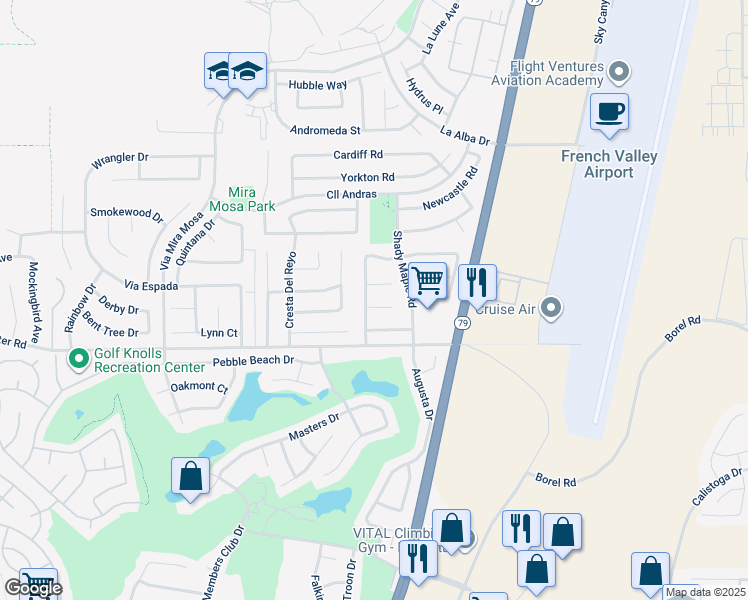 map of restaurants, bars, coffee shops, grocery stores, and more near 29820 Gardenia Circle in Murrieta