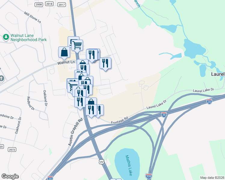 map of restaurants, bars, coffee shops, grocery stores, and more near Stephens Farm Lane in North Augusta