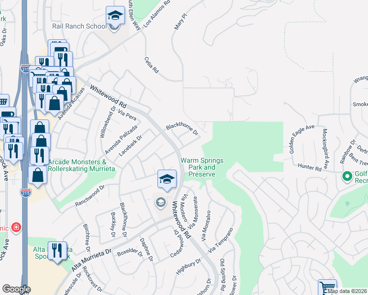 map of restaurants, bars, coffee shops, grocery stores, and more near Day Lily Drive in Murrieta