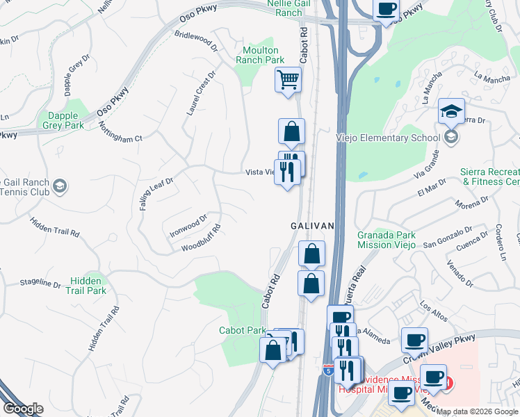map of restaurants, bars, coffee shops, grocery stores, and more near 25965 Cedarbluff Terrace in Laguna Hills