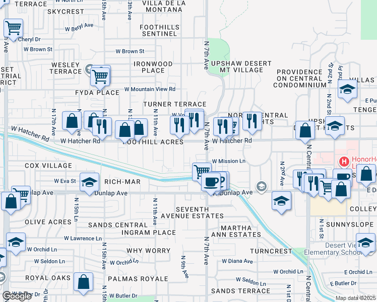 map of restaurants, bars, coffee shops, grocery stores, and more near 9216 North 9th Avenue in Phoenix