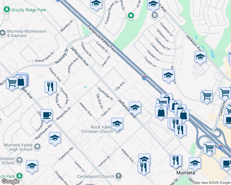 map of restaurants, bars, coffee shops, grocery stores, and more near 41490 Lily Avenue in Murrieta