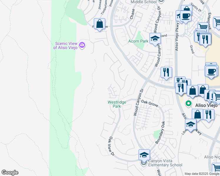 map of restaurants, bars, coffee shops, grocery stores, and more near 66 Vellisimo Drive in Aliso Viejo